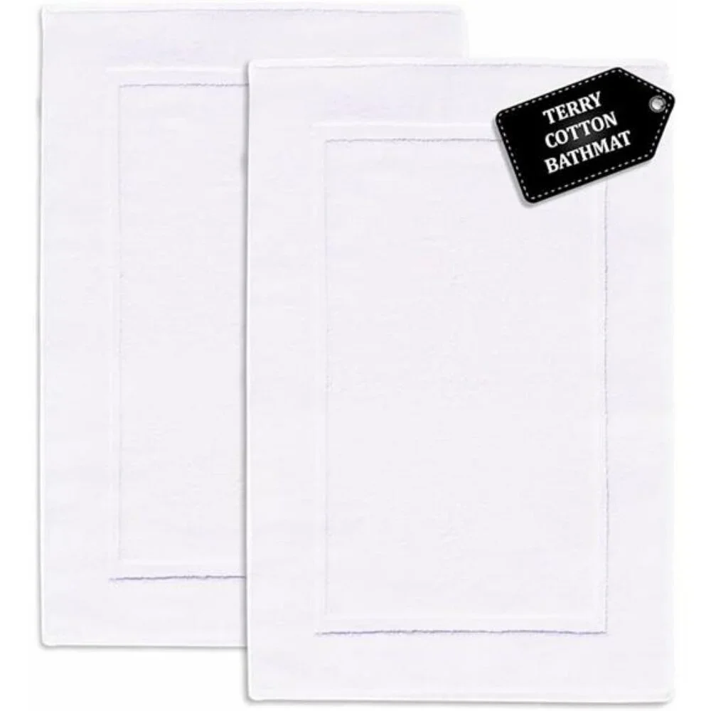 White Cotton Bath Mat Set of 2 20x30 Soft Absorbent Quick Dry Washable Bathroom